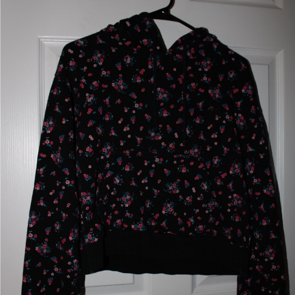 Vans Black Floral Hoodie with Pink and Blue flowers